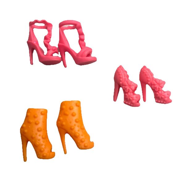 Barbie Doll Shoes Lot High Heels Platforms Pumps Pink & Neon Orange Fashion - Picture 1 of 9